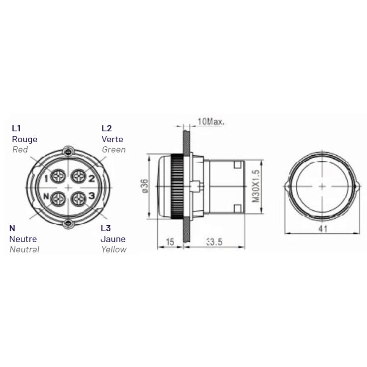 dimensions voyant lumineux tri-led sve3