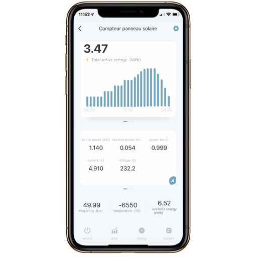 Application smartphone compteur monophasé wifi mcm1-1100-ctw