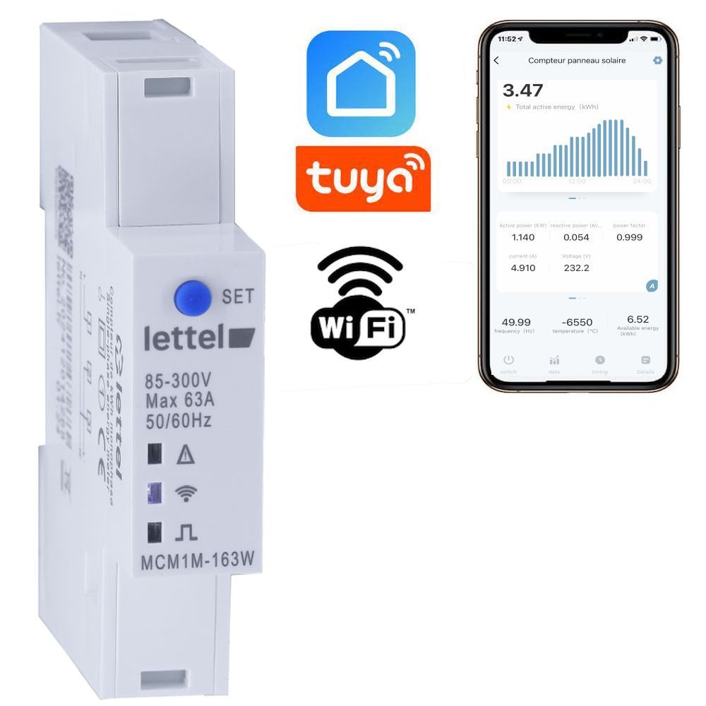 Sous compteur électrique monophasé wifi mcm1m-163w