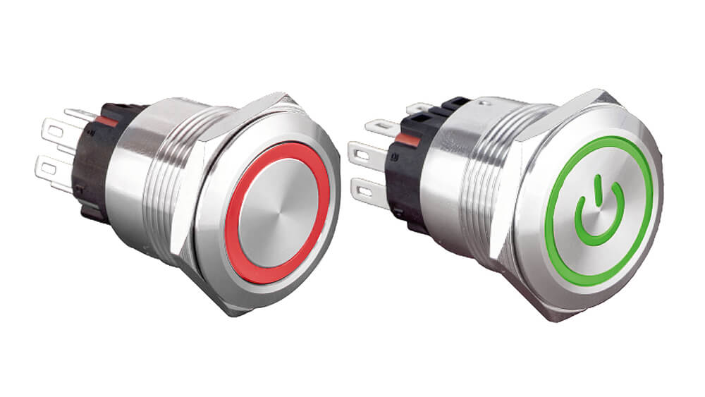 Boutons poussoirs métalliques anneau led