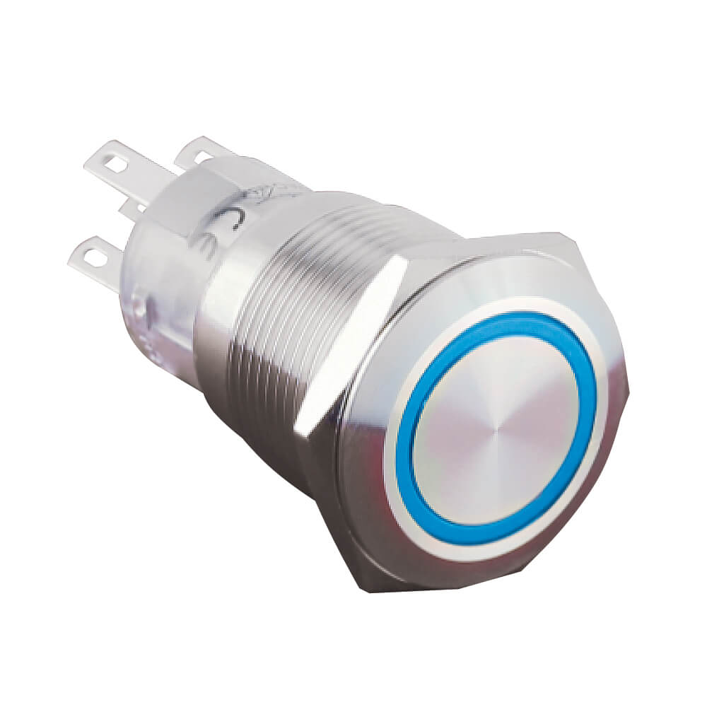Bouton poussoir anneau led bleu diametre 19