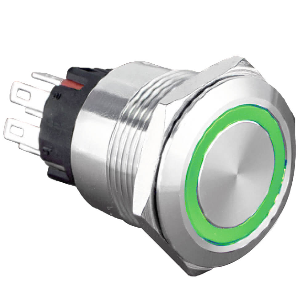 bouton poussoir anti-vandale lumineux vert diametre 22