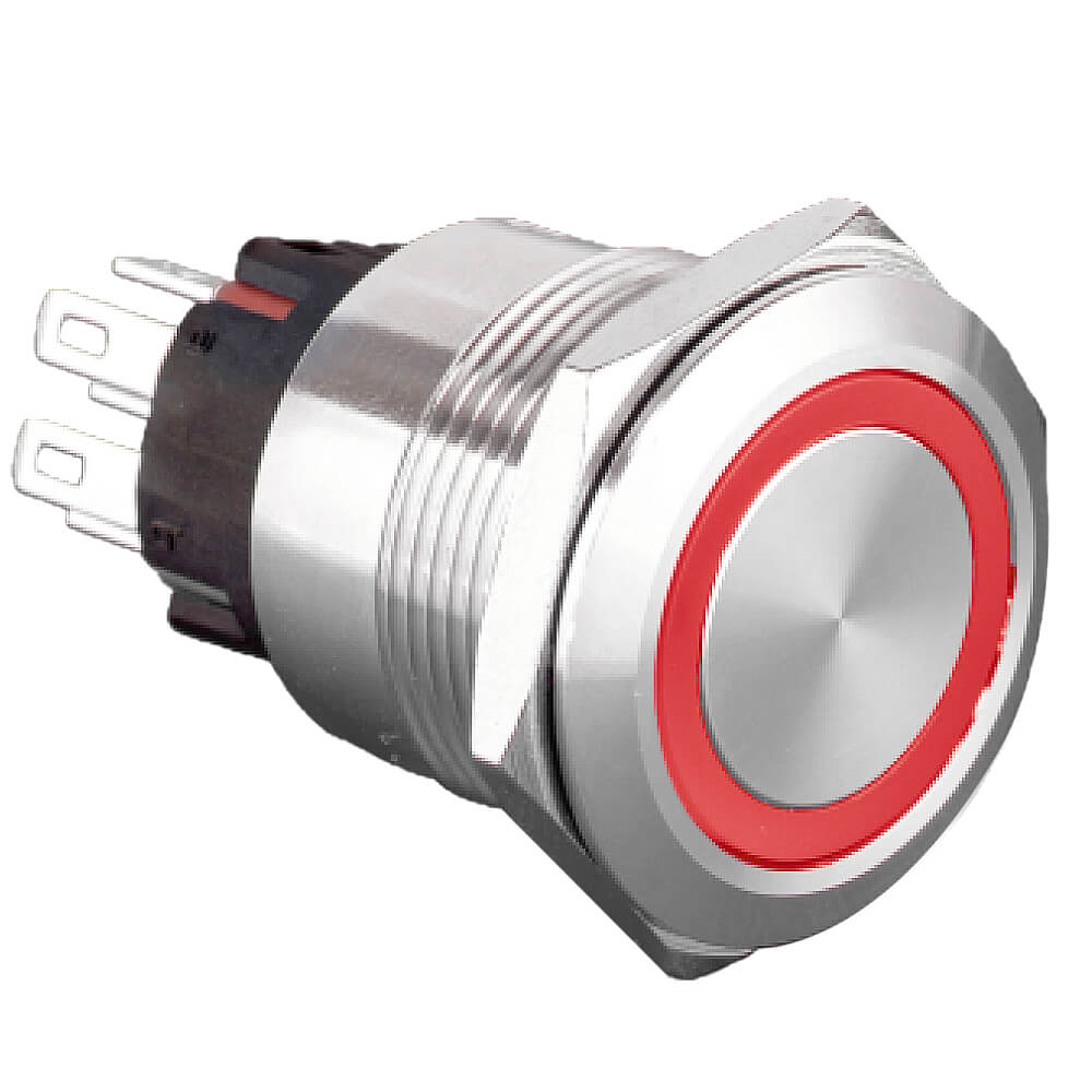 bouton poussoir metallique lumineux rouge diametre 22