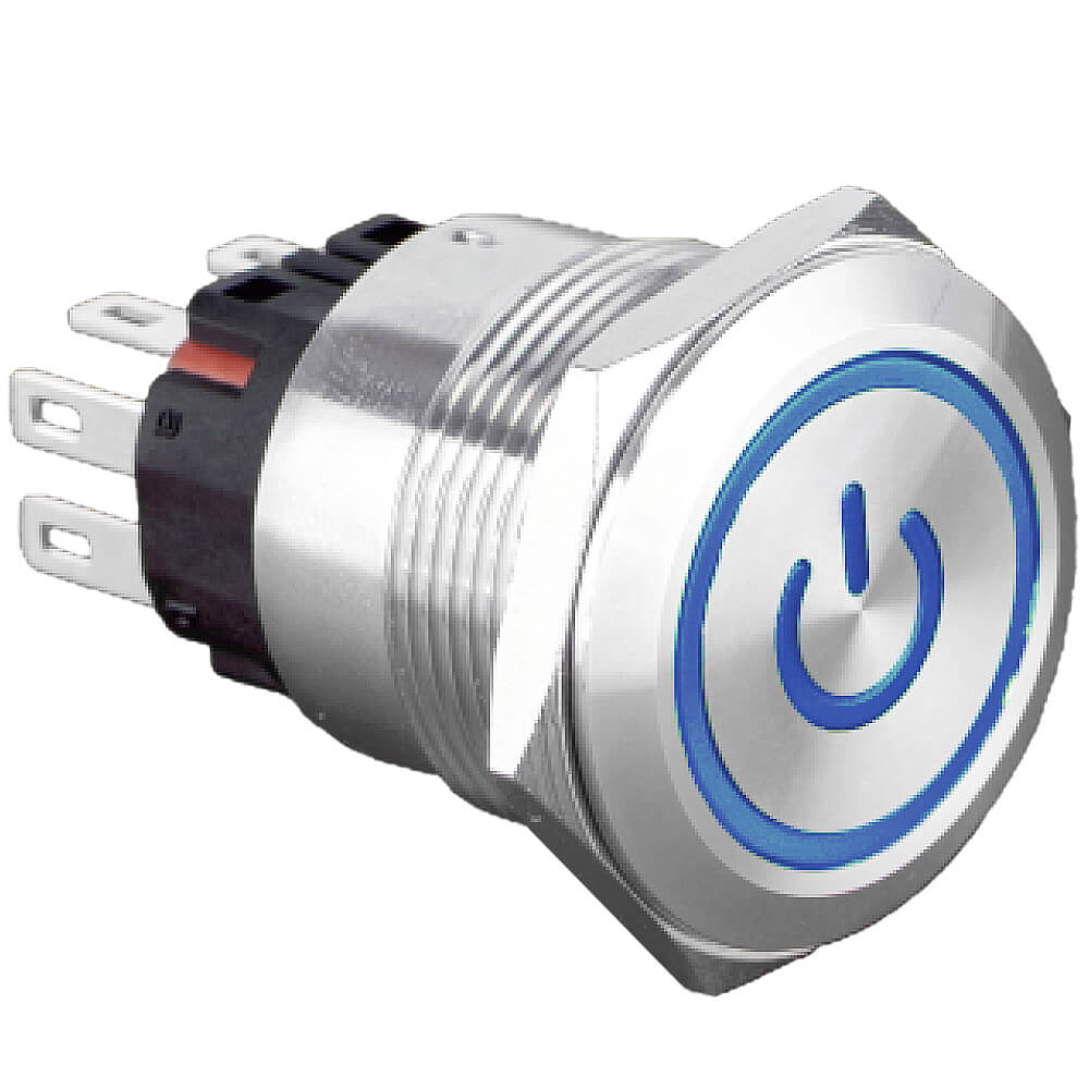 Bouton poussoir lumineux avec signe power diametre 22