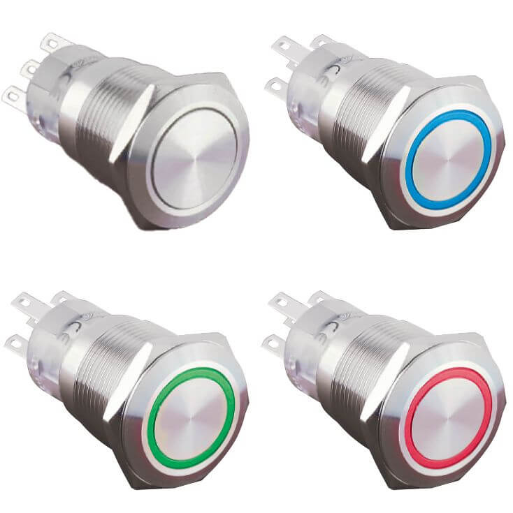 Boutons poussoirs métalliques anneau led diamètre 19