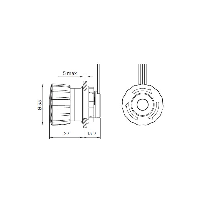 Dimensions arrêt d'urgence diametre 22 cau22