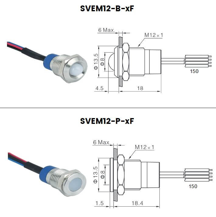 DImensions voyants tri led diametre 12